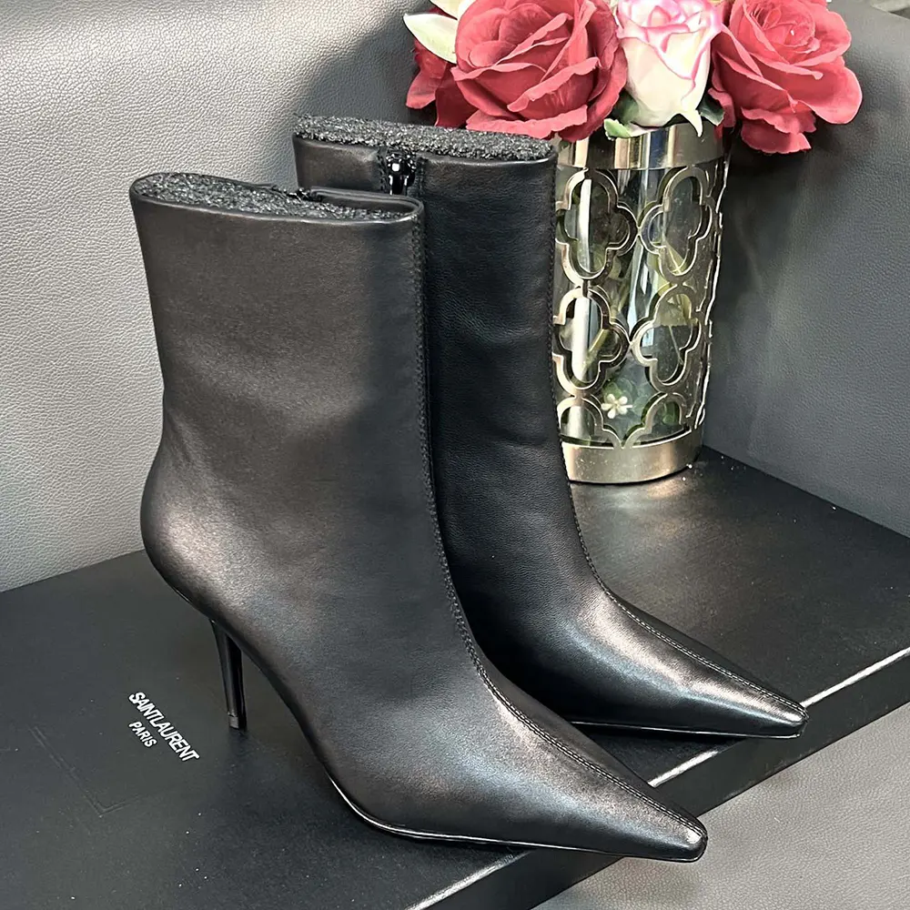 Side profile of Saint Laurent YSL Women Ashley Booties with pointed toe