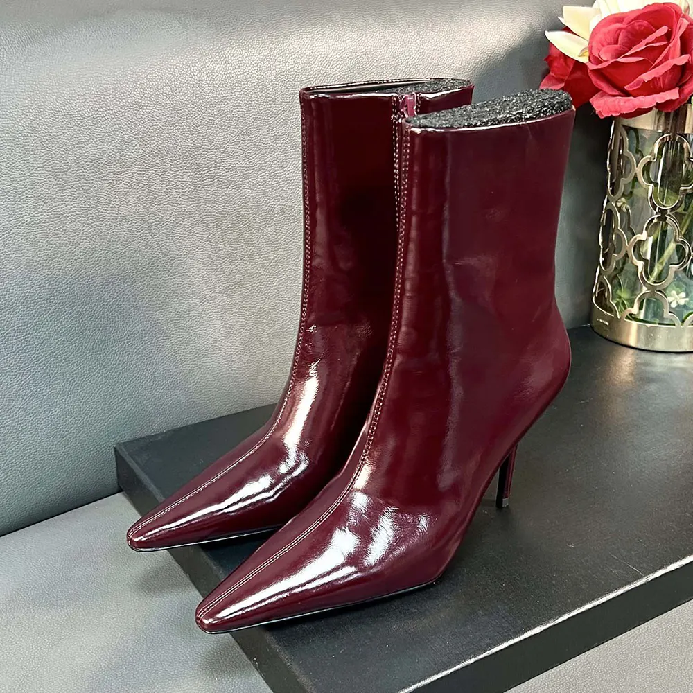 Saint Laurent YSL Women Ashley Booties In Smooth Leather Bordeaux - image 7