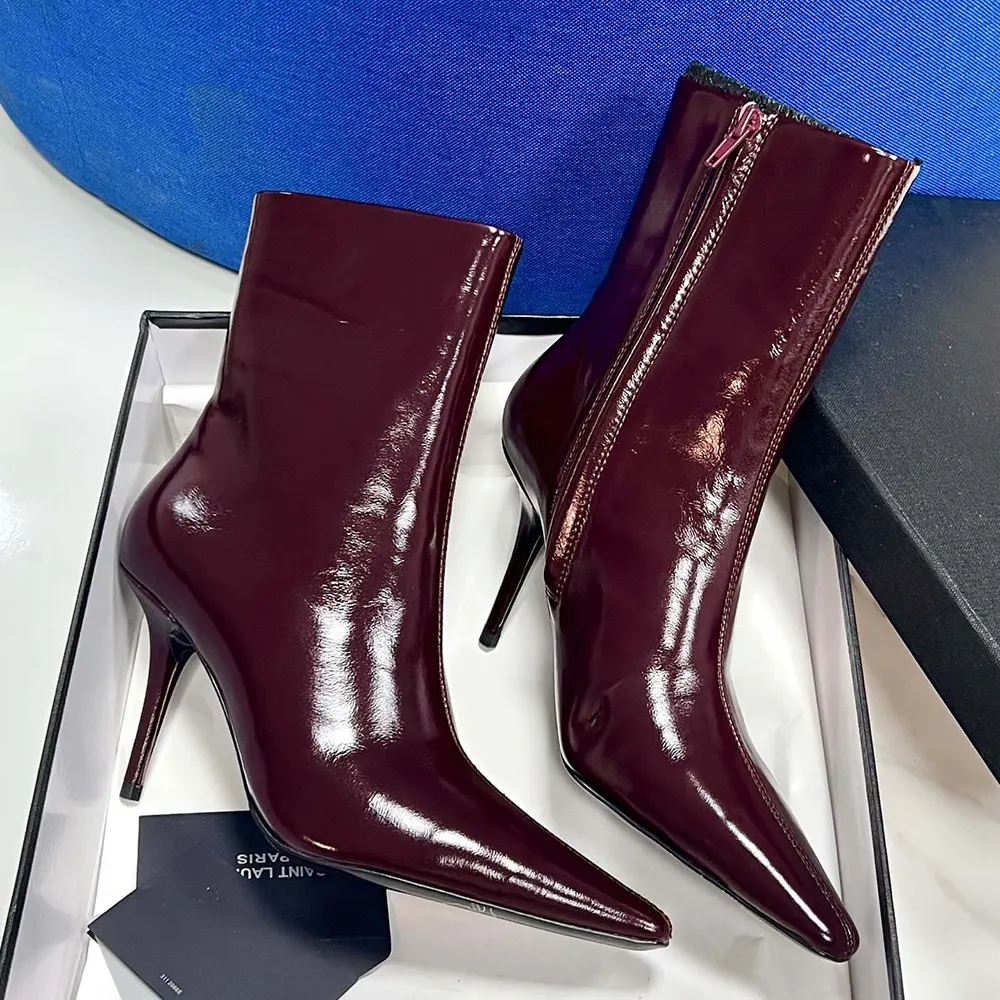 Saint Laurent YSL Women Ashley Booties In Smooth Leather Bordeaux - image 5