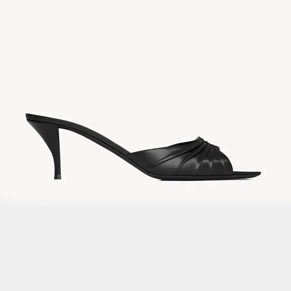 Side profile of Saint Laurent YSL Women Babylone Mules In Smooth Leather Black