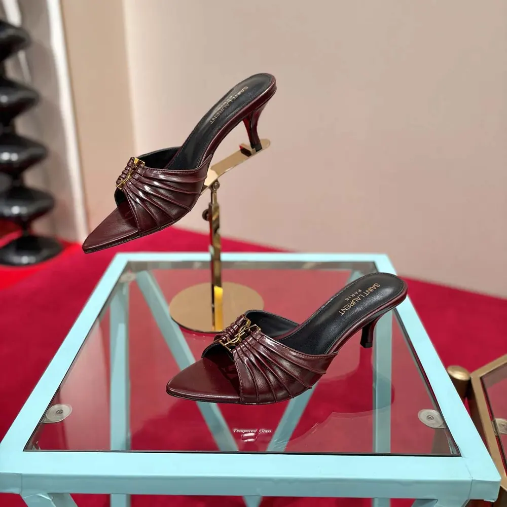 Saint Laurent YSL Women Babylone Mules In Smooth Leather Bordeaux - image 4