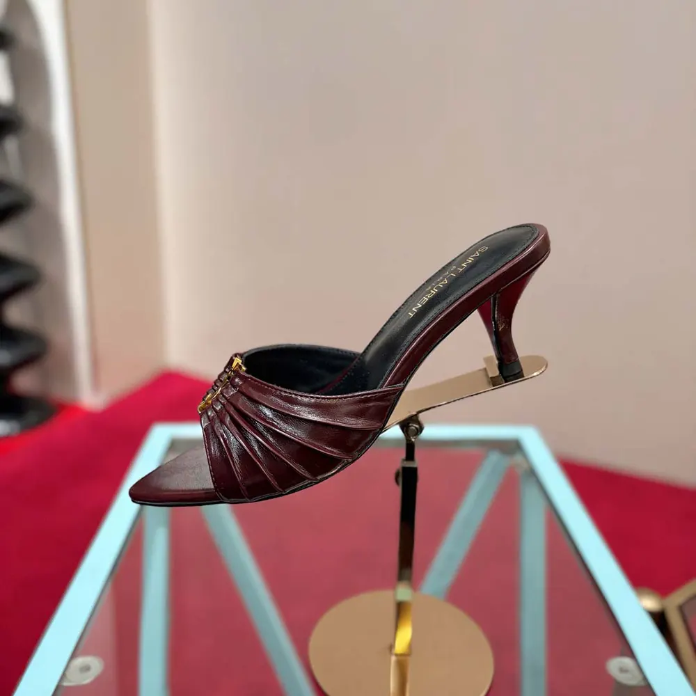 Saint Laurent YSL Women Babylone Mules In Smooth Leather Bordeaux - image 8