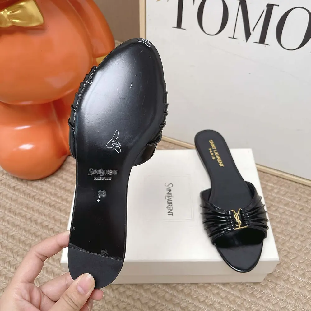 Saint Laurent YSL Women Babylone Slides In Smooth Leather Black - image 10