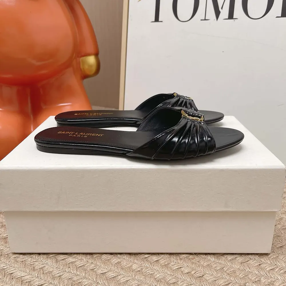 Saint Laurent YSL Women Babylone Slides In Smooth Leather Black - image 5