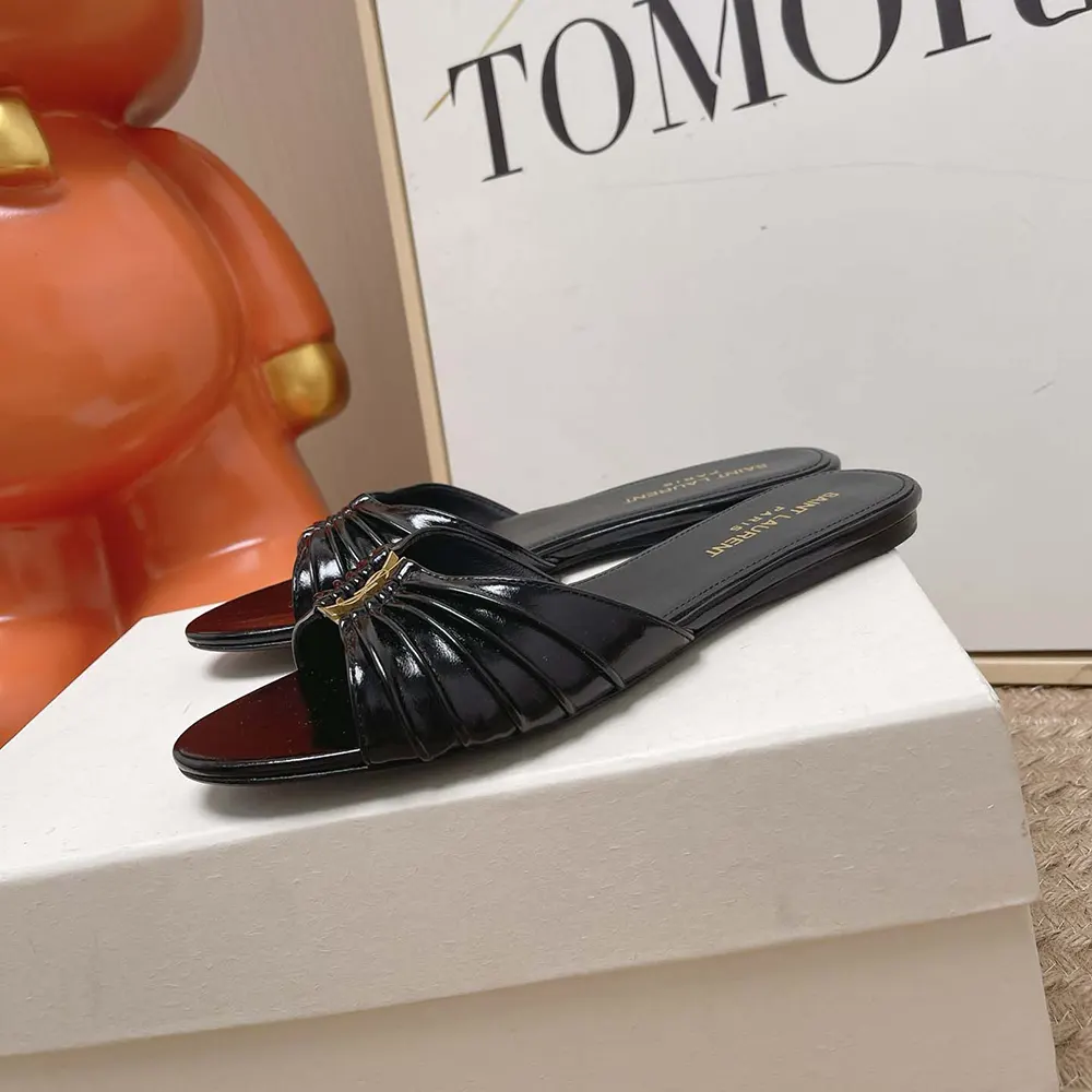 Saint Laurent YSL Women Babylone Slides In Smooth Leather Black - image 6