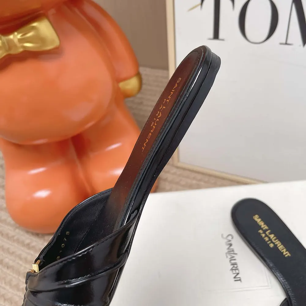 Saint Laurent YSL Women Babylone Slides In Smooth Leather Black - image 8