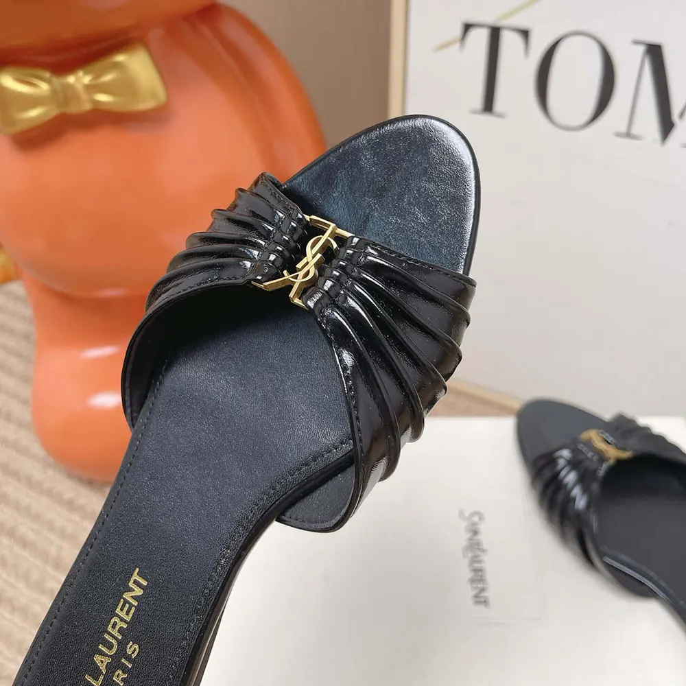 Saint Laurent YSL Women Babylone Slides In Smooth Leather Black - image 7