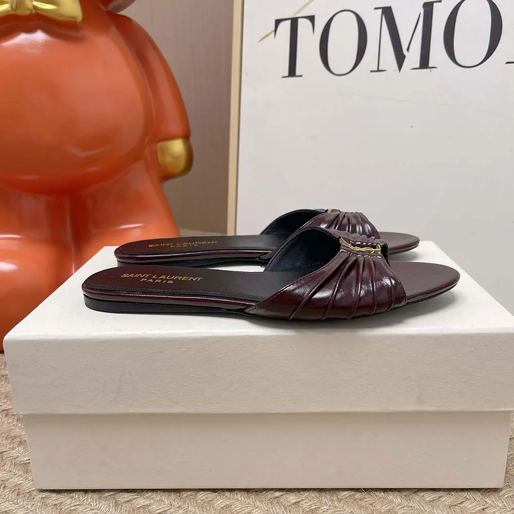 Saint Laurent YSL Women Babylone Slides In Smooth Leather Bordeaux - image 6