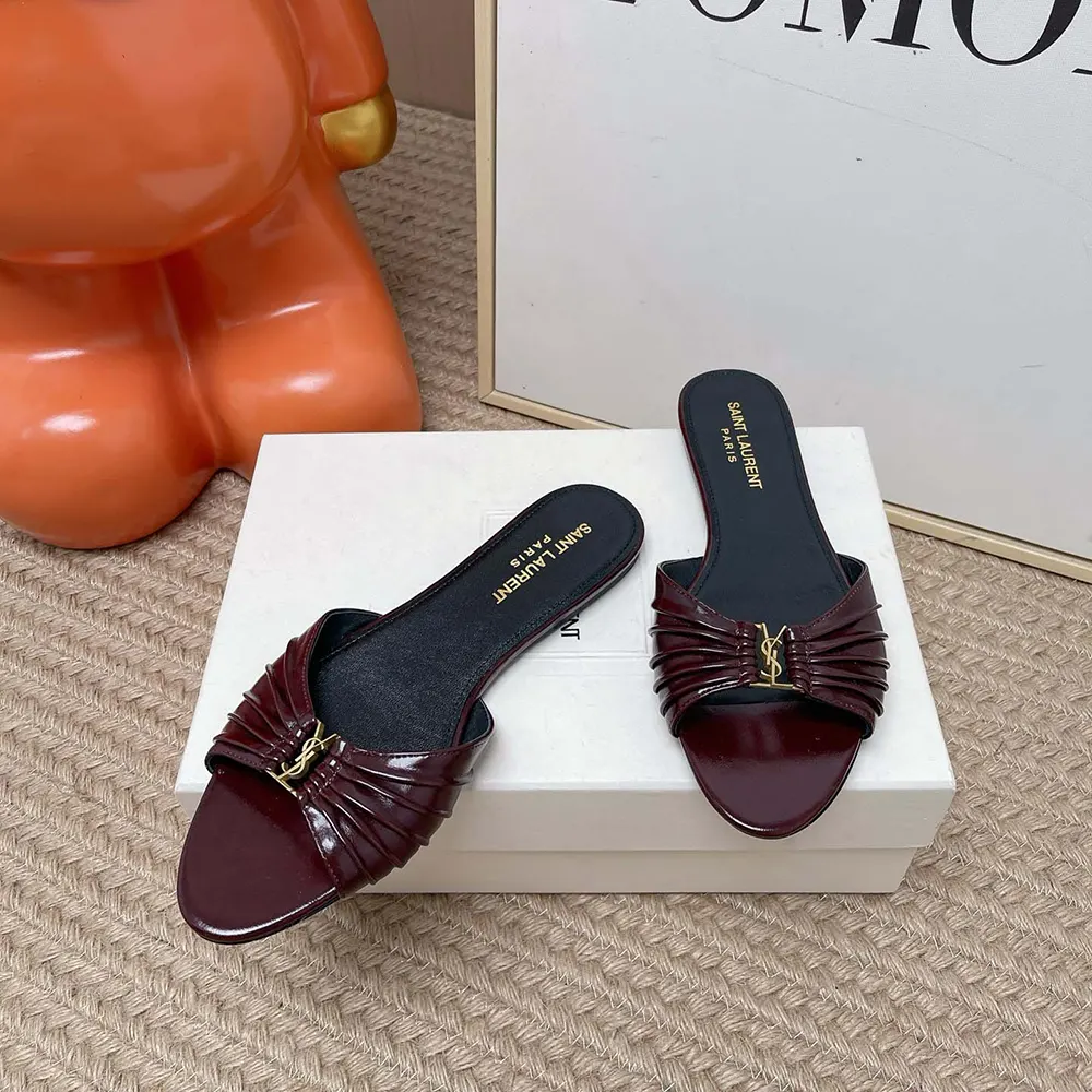 Saint Laurent YSL Women Babylone Slides In Smooth Leather Bordeaux - image 4