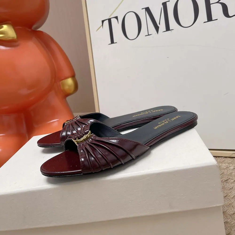 Saint Laurent YSL Women Babylone Slides In Smooth Leather Bordeaux - image 5