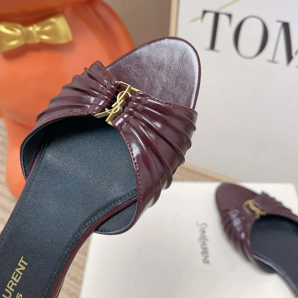 Saint Laurent YSL Women Babylone Slides In Smooth Leather Bordeaux - image 7