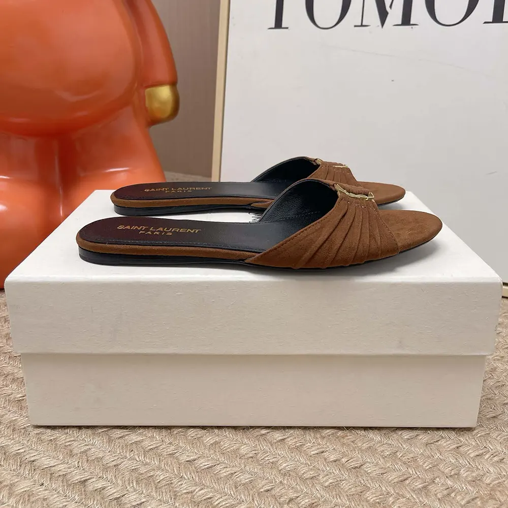 Saint Laurent YSL Women Babylone Slides In Suede Dark Brown - image 5