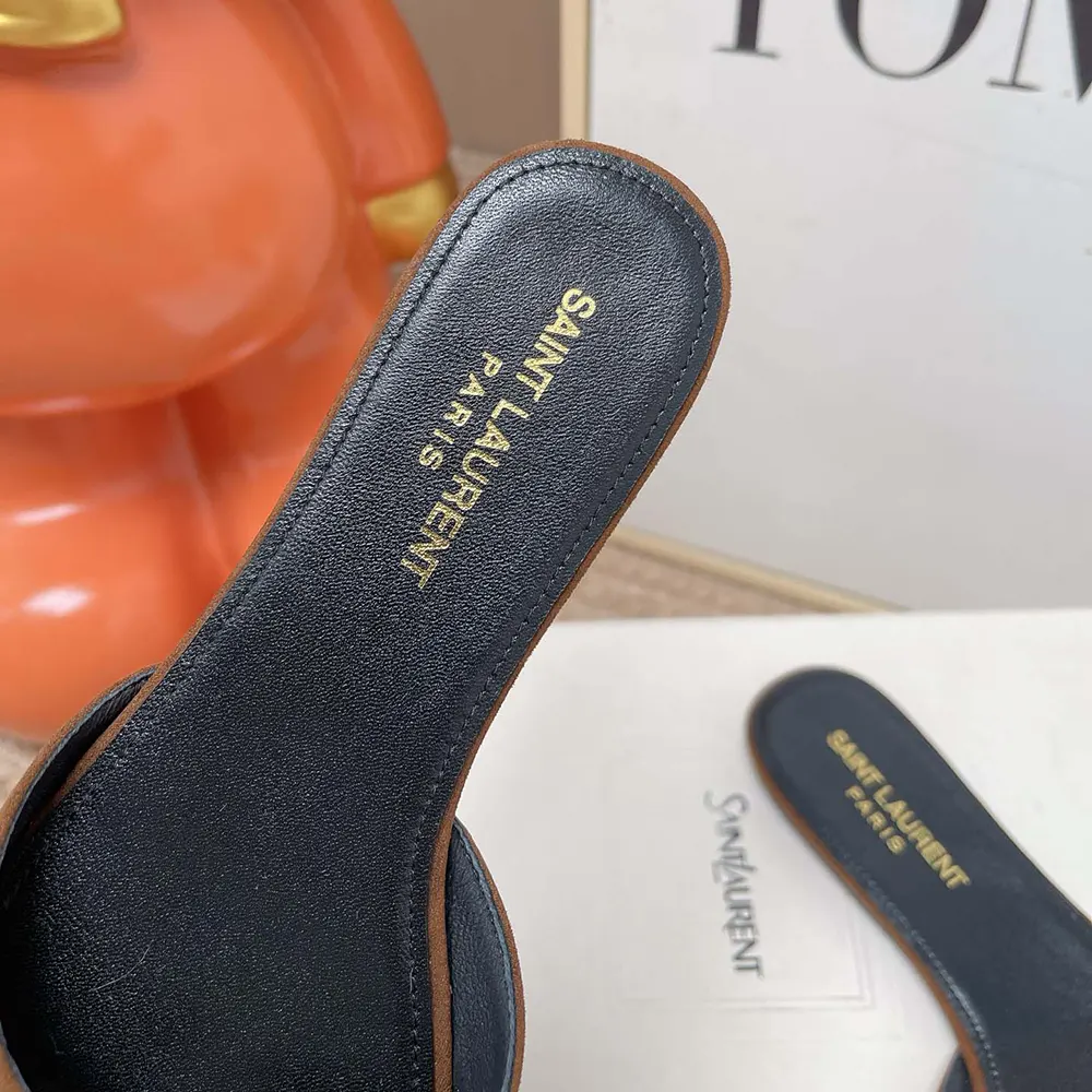 Saint Laurent YSL Women Babylone Slides In Suede Dark Brown - image 9