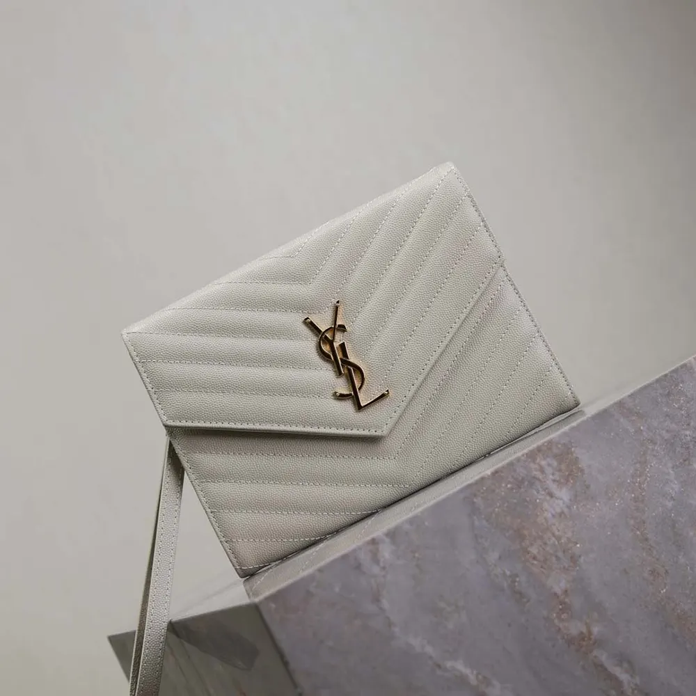 Saint Laurent YSL Women Cassandre Matelassé Flap Pouch In Grain De Poudre Leather White - image 4