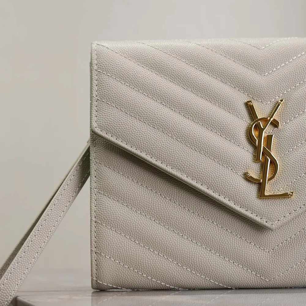 Saint Laurent YSL Women Cassandre Matelassé Flap Pouch In Grain De Poudre Leather White - image 8