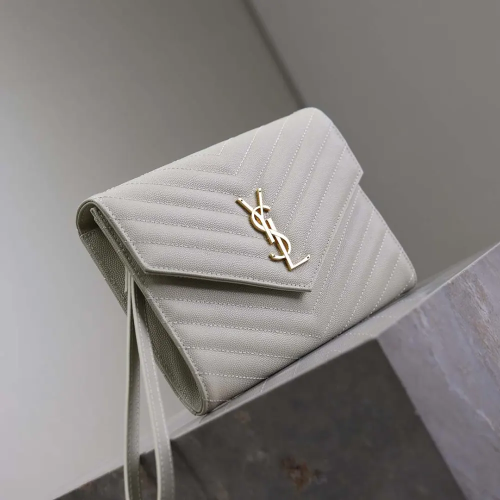 Saint Laurent YSL Women Cassandre Matelassé Flap Pouch In Grain De Poudre Leather White - image 5