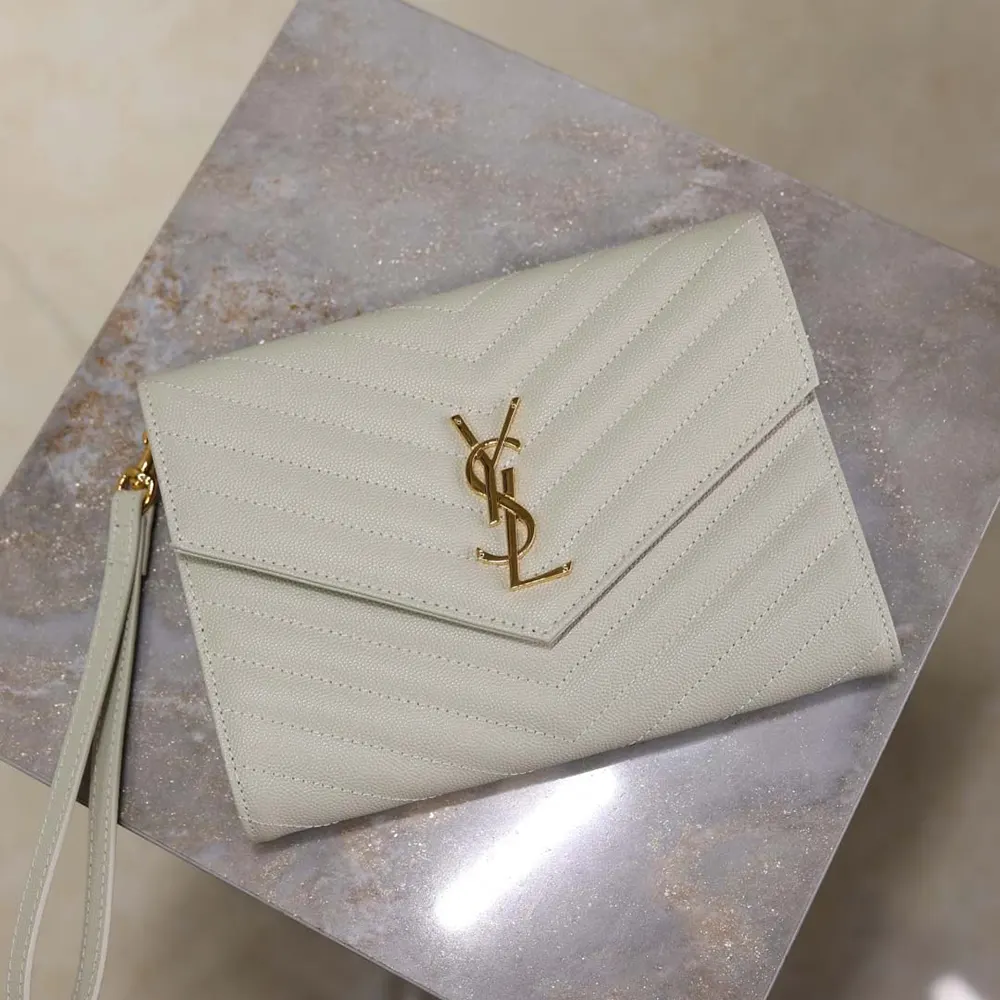 Saint Laurent YSL Women Cassandre Matelassé Flap Pouch In Grain De Poudre Leather White - image 6