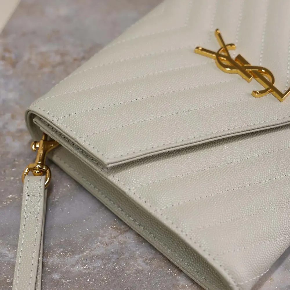 Saint Laurent YSL Women Cassandre Matelassé Flap Pouch In Grain De Poudre Leather White - image 9