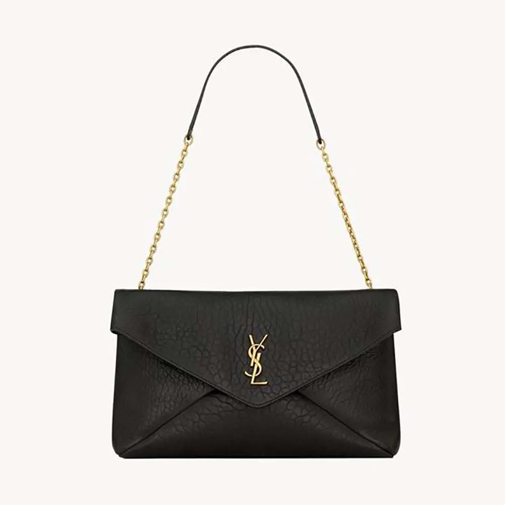 Front view of Saint Laurent YSL Women Cassandre Pouch On Chain Black