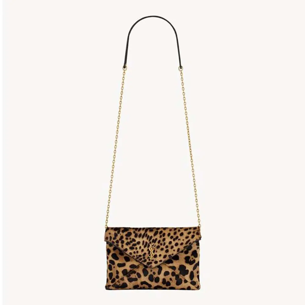Saint Laurent YSL Women Cassandre Small Chain Pouch front brown pony hair