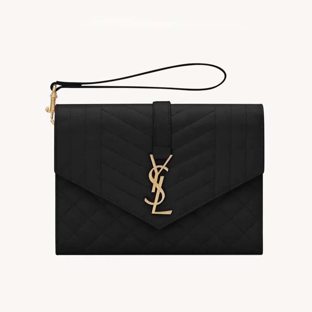 Front angle of Saint Laurent YSL Women Envelope Flap Pouch Black