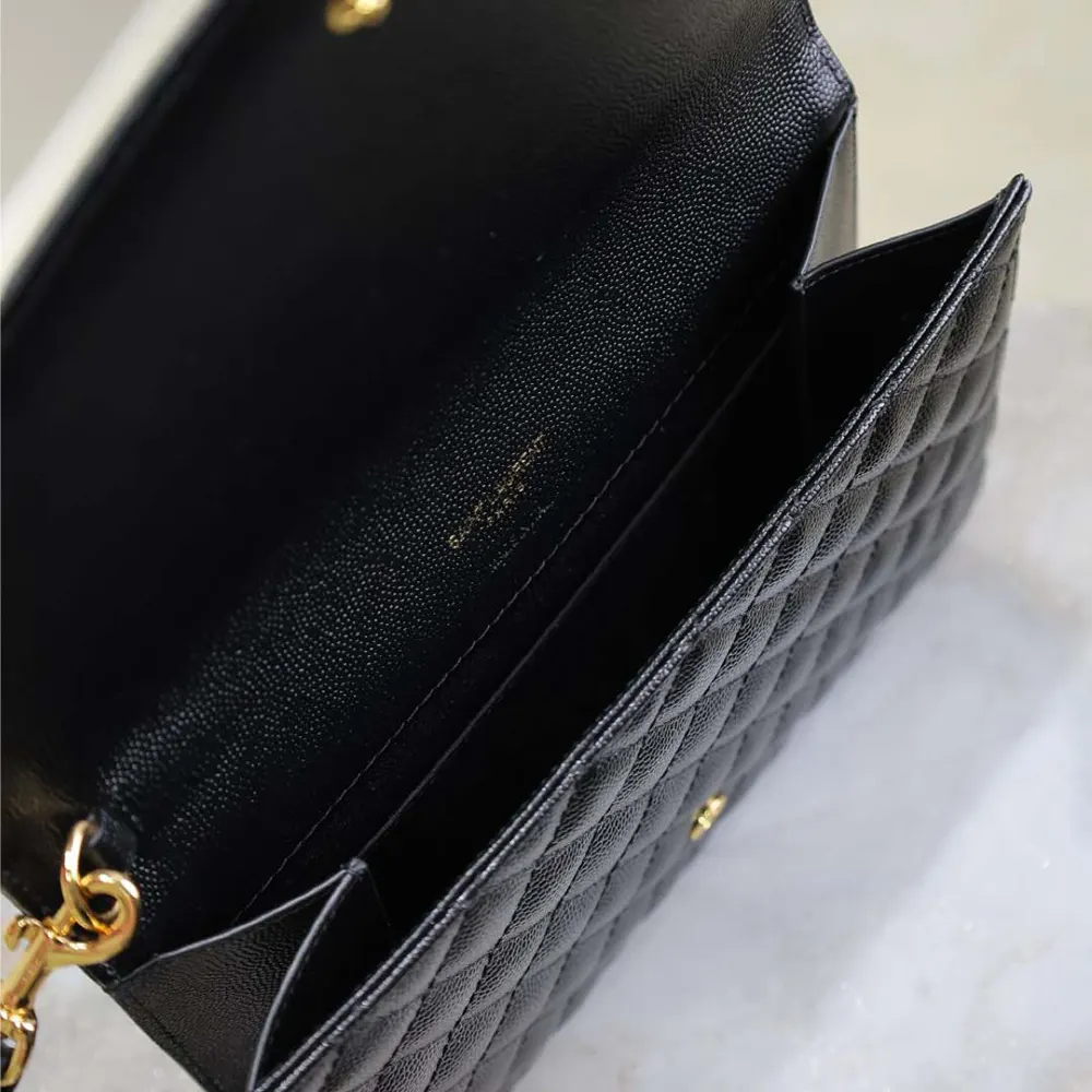 Saint Laurent YSL Women Envelope Flap Pouch In Mix Matelassé Grain De Poudre Leather Black - image 10