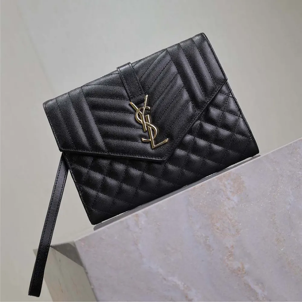 Saint Laurent YSL Women Envelope Flap Pouch In Mix Matelassé Grain De Poudre Leather Black - image 4