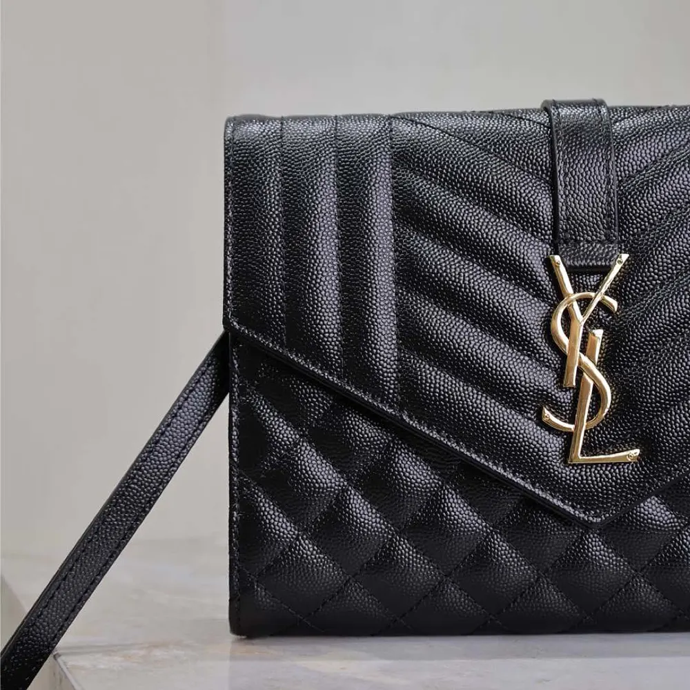 Saint Laurent YSL Women Envelope Flap Pouch In Mix Matelassé Grain De Poudre Leather Black - image 8
