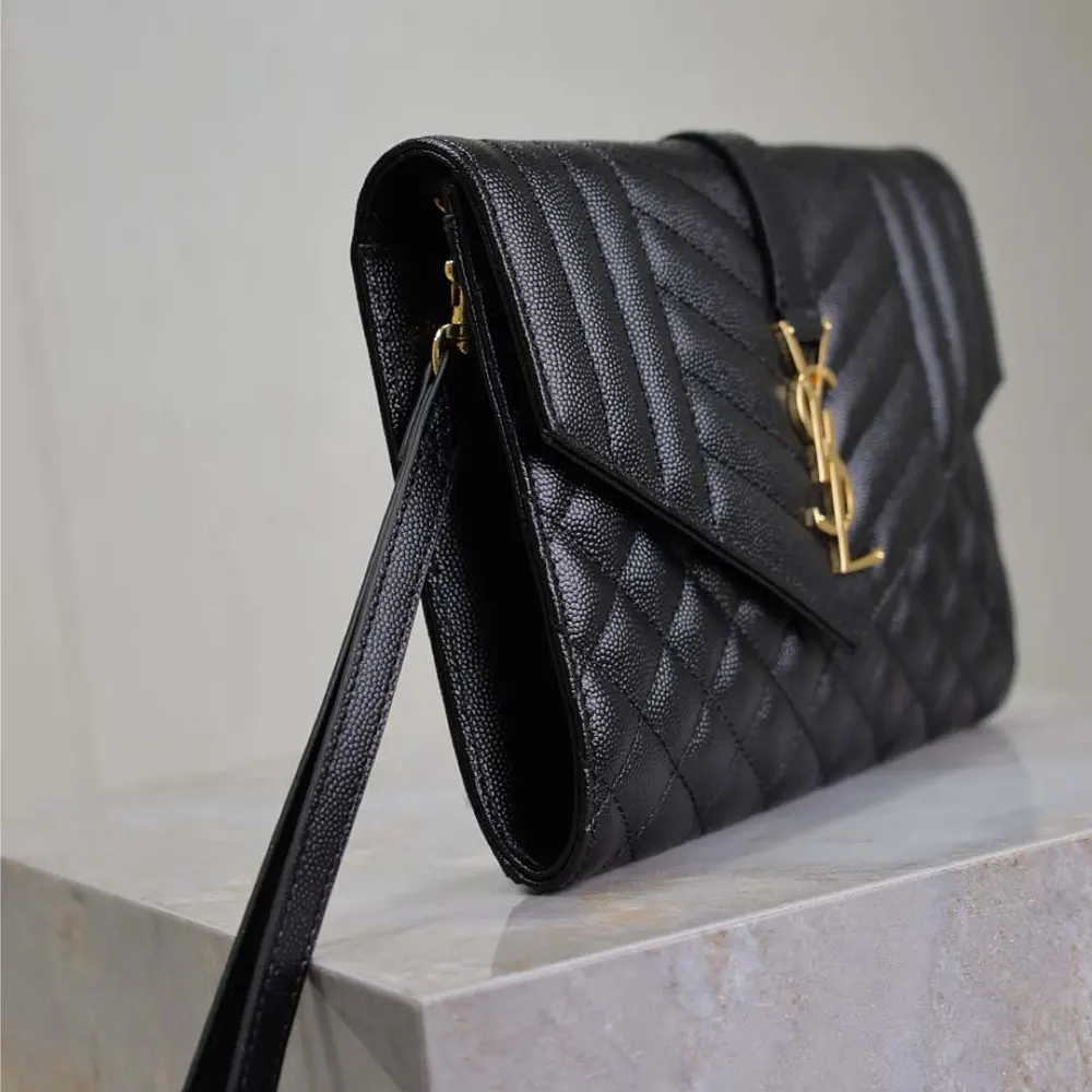 Saint Laurent YSL Women Envelope Flap Pouch In Mix Matelassé Grain De Poudre Leather Black - image 5
