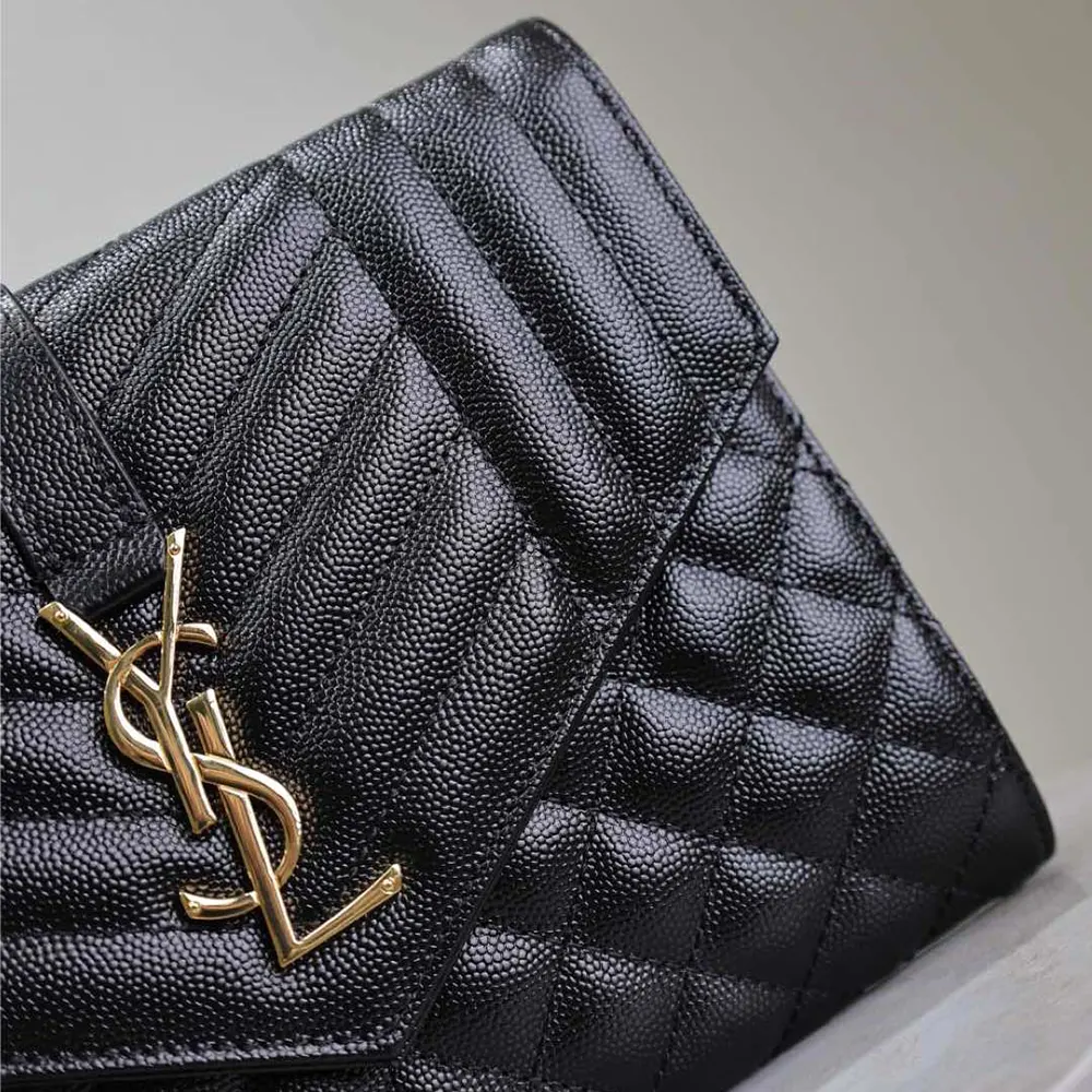 Saint Laurent YSL Women Envelope Flap Pouch In Mix Matelassé Grain De Poudre Leather Black - image 9