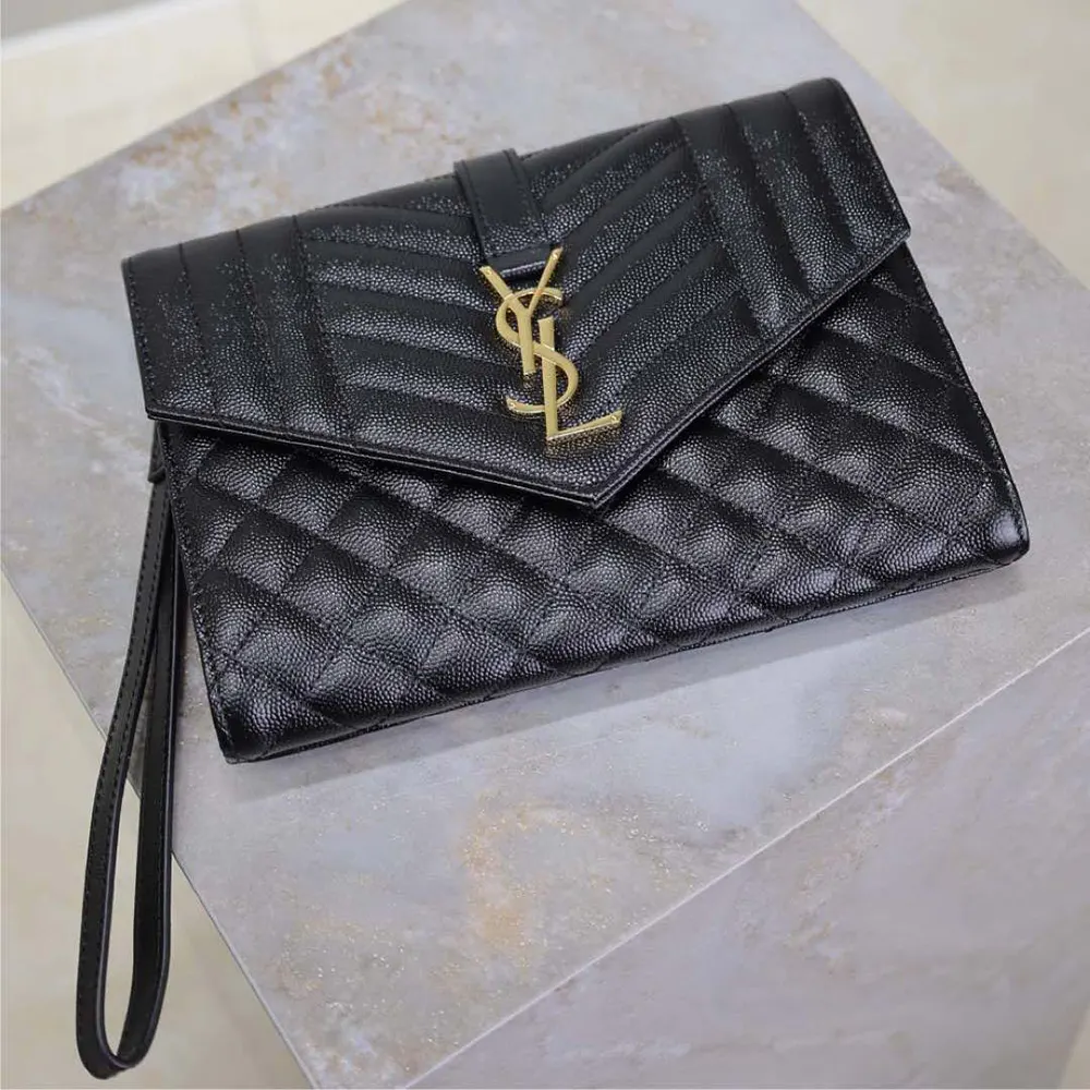 Saint Laurent YSL Women Envelope Flap Pouch In Mix Matelassé Grain De Poudre Leather Black - image 6