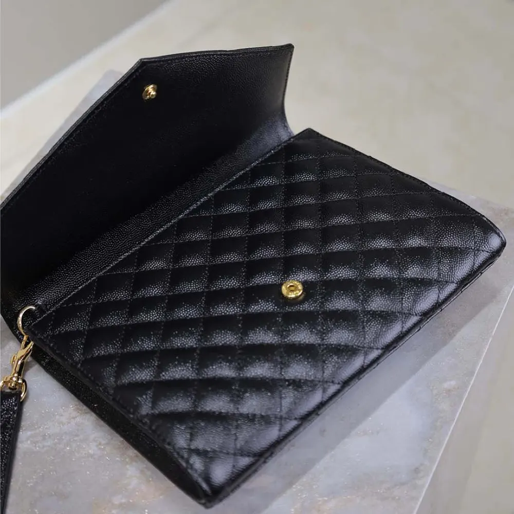 Saint Laurent YSL Women Envelope Flap Pouch In Mix Matelassé Grain De Poudre Leather Black - image 7