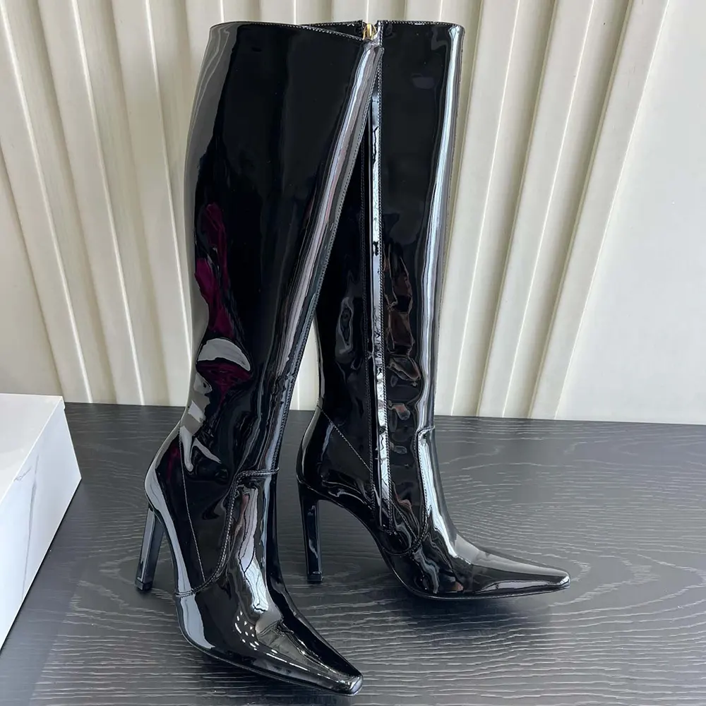 Rear view showing zipper and heel of Saint Laurent YSL Francoise Boots