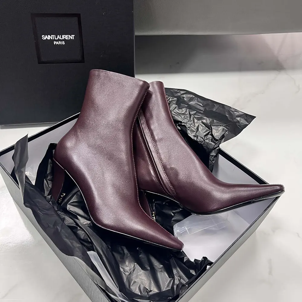 Saint Laurent YSL Women Jill Booties In Smooth Leather Bordeaux - image 8