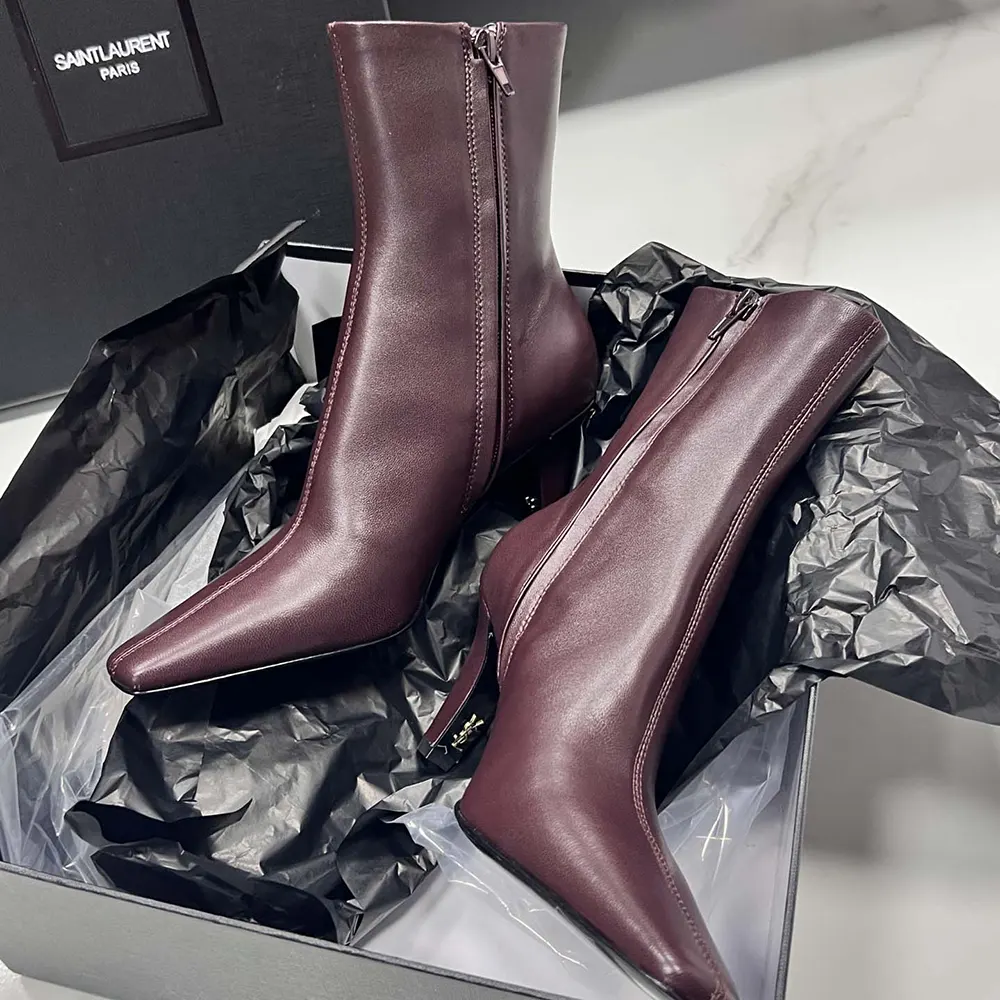 Saint Laurent YSL Women Jill Booties In Smooth Leather Bordeaux - image 7