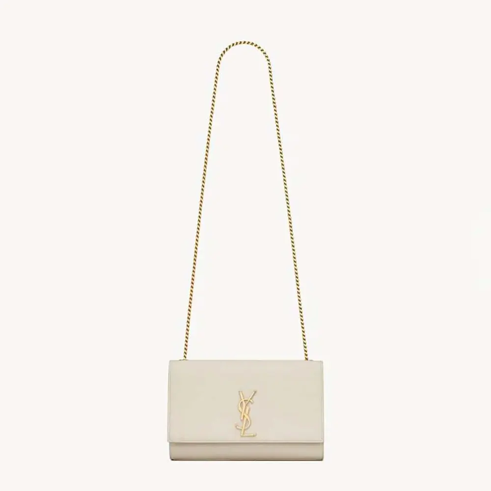 Saint Laurent YSL Women Kate Medium In Grain De Poudre Embossed Leather White