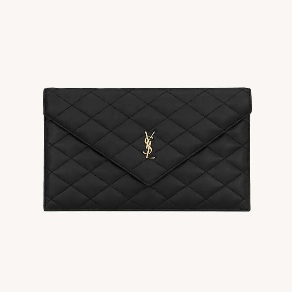 Front view of Saint Laurent YSL Women Paris Pouch In Lambskin Black