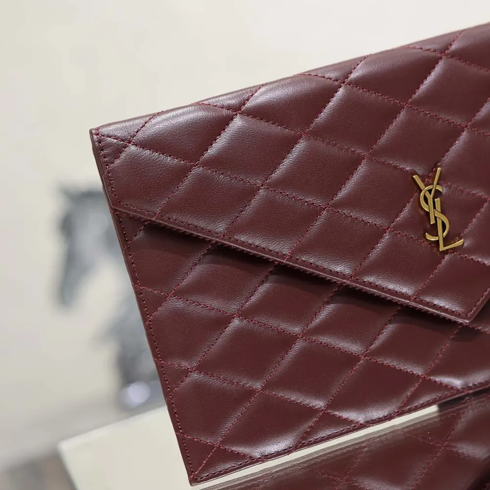 Saint Laurent YSL Women Paris Pouch In Lambskin Rouge Cabernet - image 8
