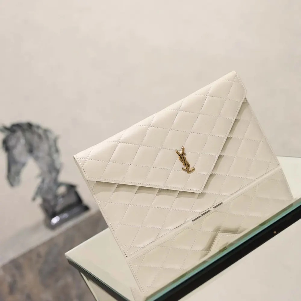 Side angle showing zipper closure on Saint Laurent YSL Women Paris Pouch