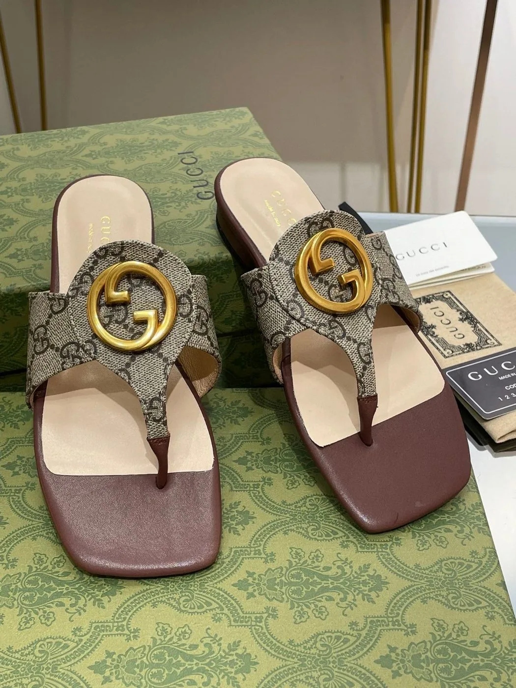 Gucci Blondie Thong Sandal In Monogram Brown - Image 5