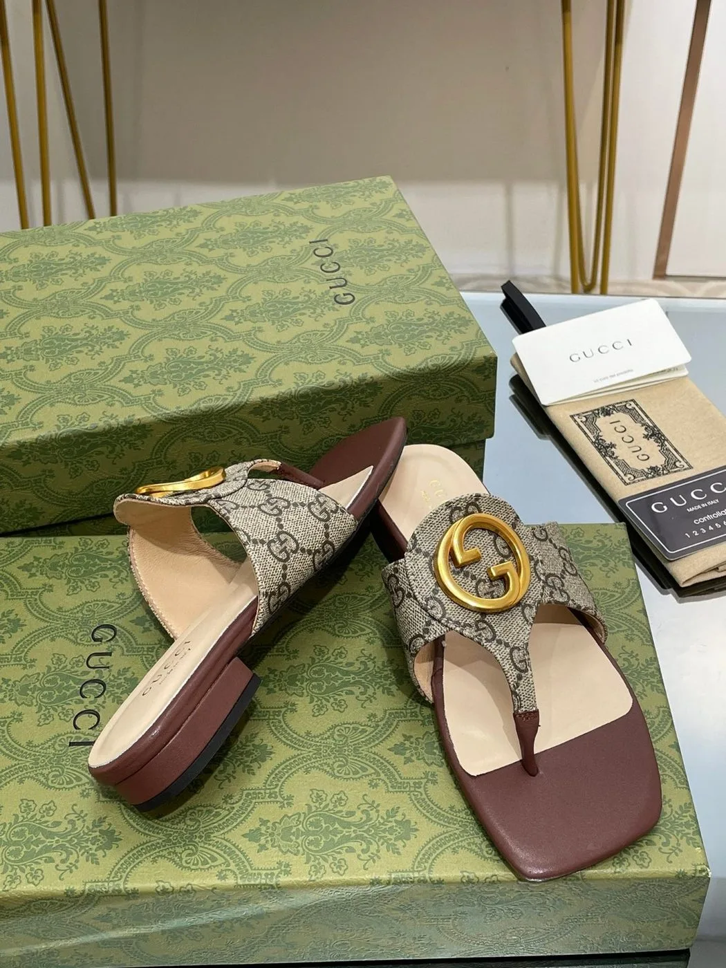 Alternative view of Gucci Blondie Thong Sandal In Monogram Brown