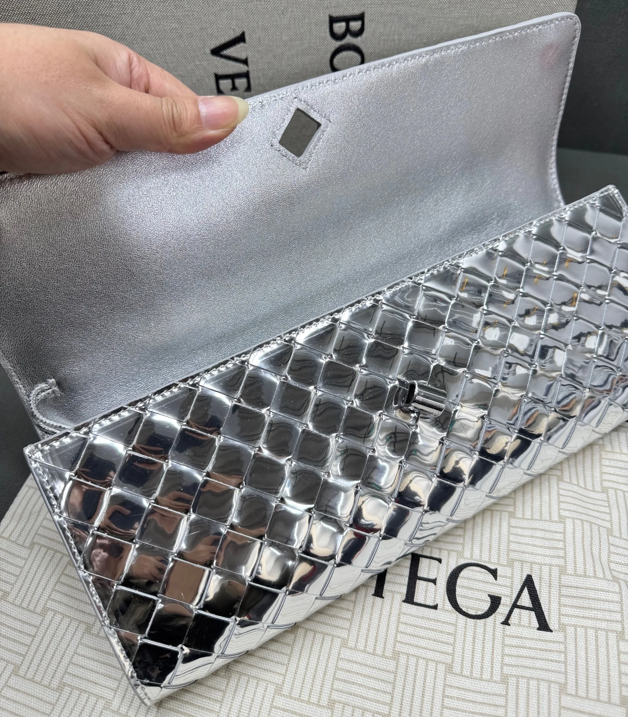 Bottega Veneta Andiamo Clutch / Silver Metallic Silver Hardware - Image 7