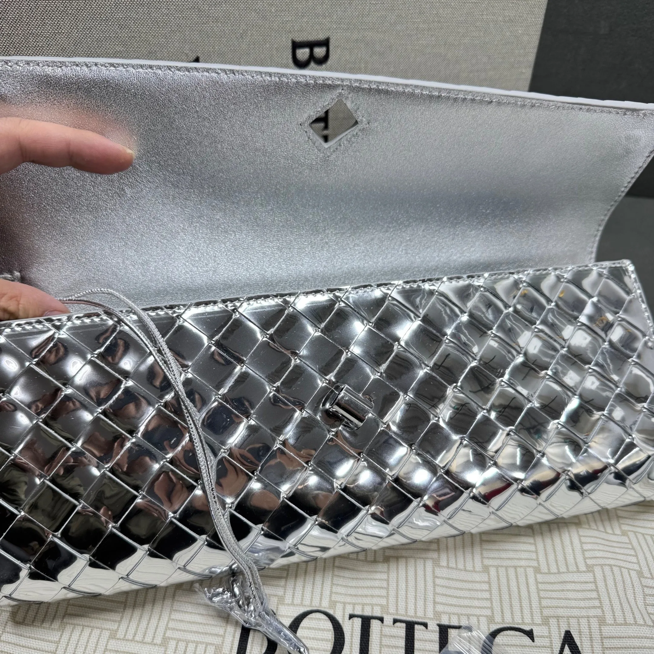 Bottega Veneta Andiamo Clutch / Silver Metallic Silver Hardware - Image 9
