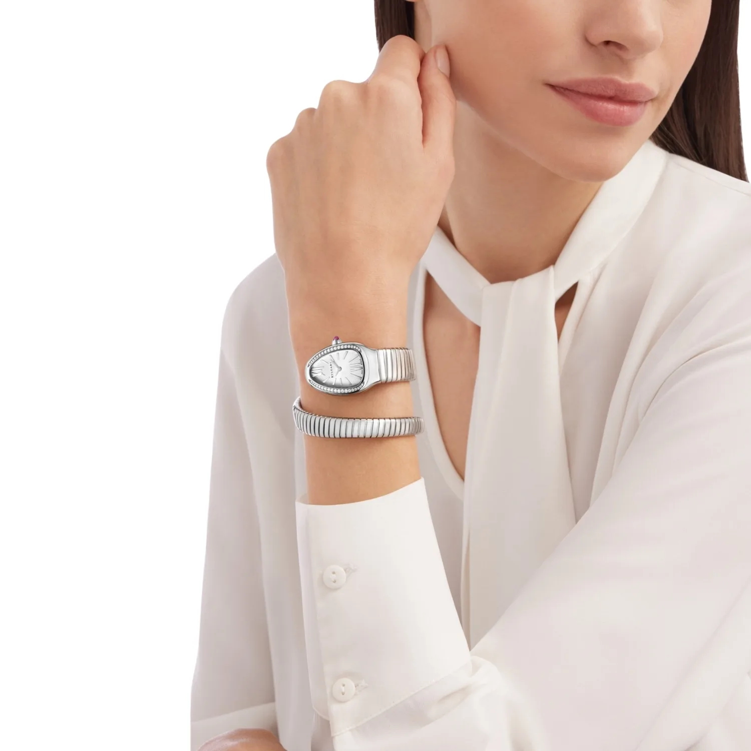 Alternative view of Bvlgari Serpenti Tubogas Watch Silver Toned White Dial