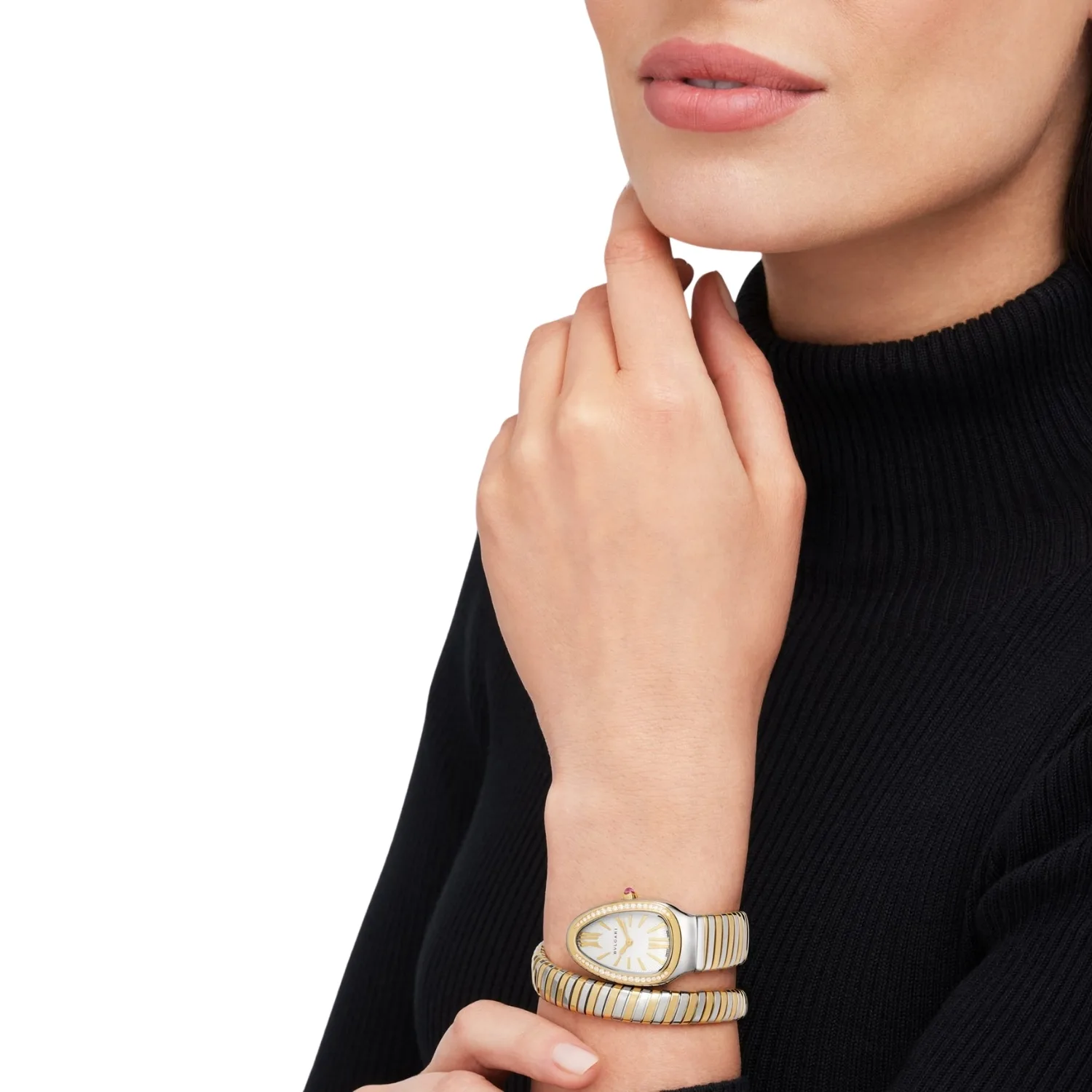 Alternative view of Bvlgari Serpenti Tubogas Watch Silver/Gold Toned White Dial