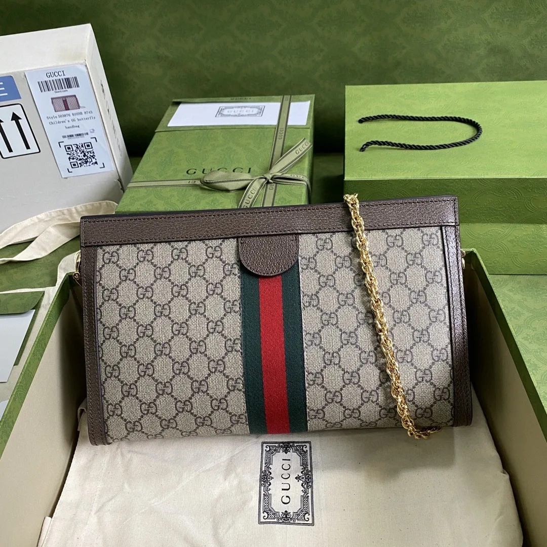 Gucci Ophidia Medium Shoulder Bag / Beige Ebony GG Supreme Canvas Gold Hardware - Image 6