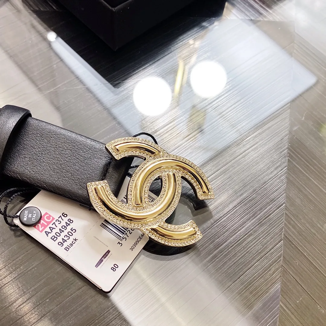 Alternative view of Chanel Mini Stone Interlocking C Buckle Belt Black