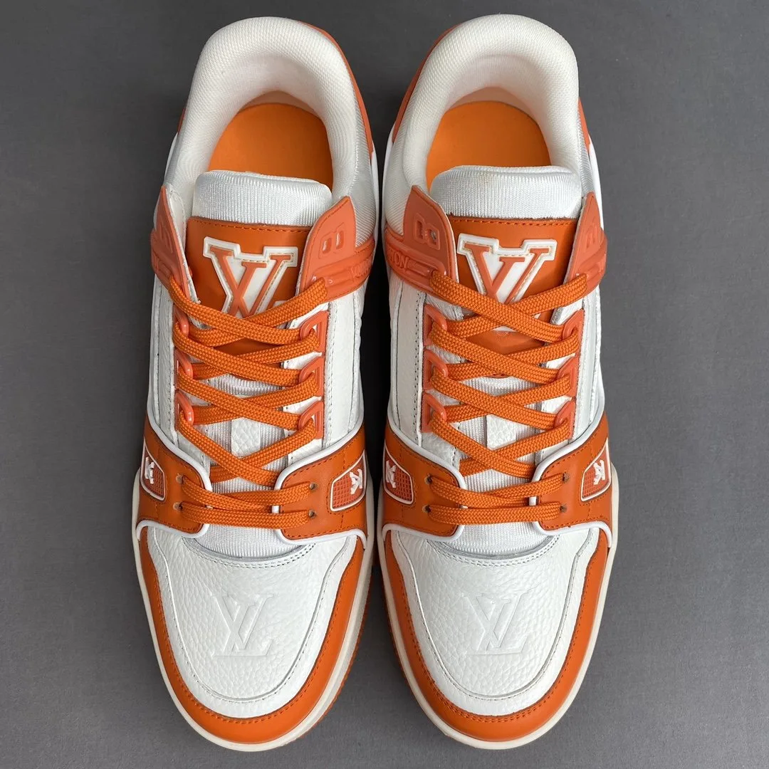 Louis Vuitton Trainer Sneaker Mix Of Materials White/Orange Virgil Abloh LV 1A9VN0 - Image 5