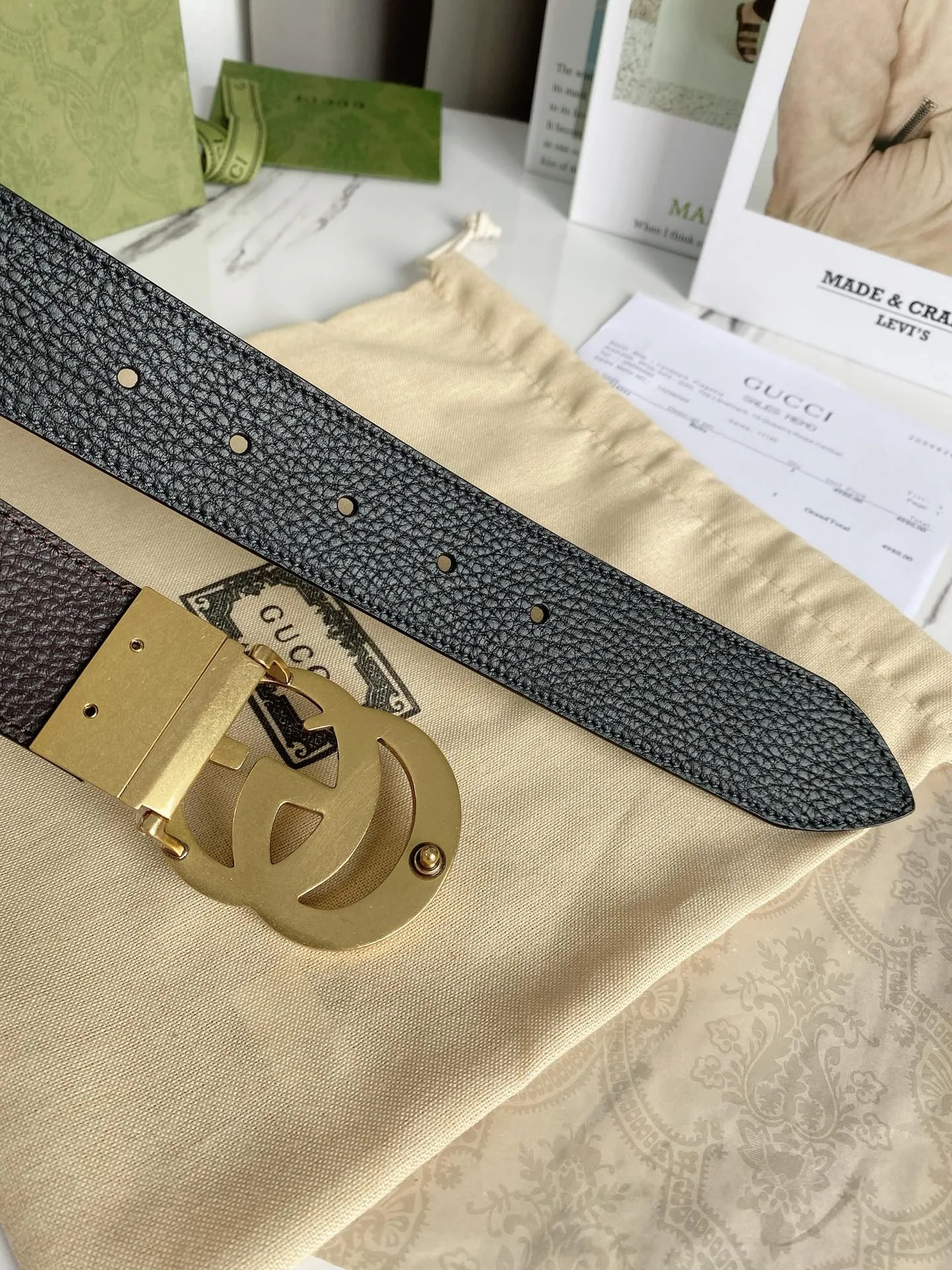 Gucci Reversible Belt With Double G Buckle Black/Light Brown, GG Women - Image 6