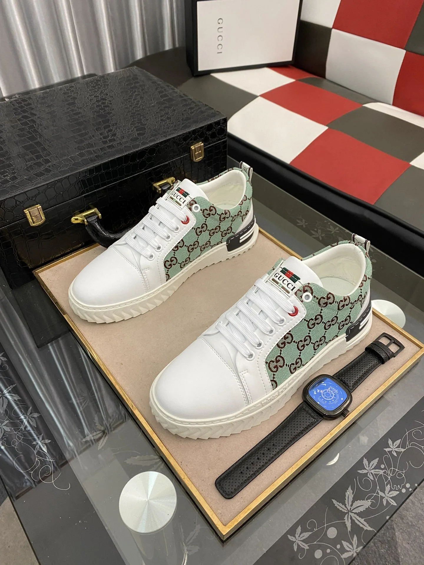 Gucci Men’s GG Ace Sneaker Green And White - Image 4